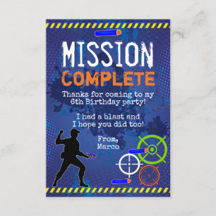 Dart Wars Carte de remerciements fête d'anniversai