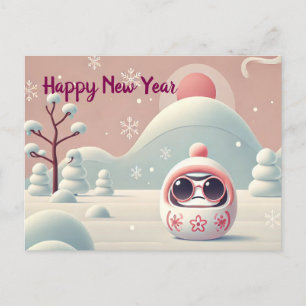 Daruma au frais en hiver - Carte de vœux pour le N