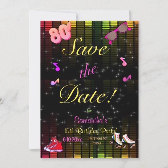 Date 80's Save the Date, Back to the 80's, Any Age, (Devant)