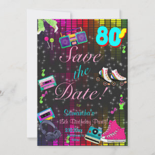 Date 80's Save the Date, Back to the 80's, Any Age,