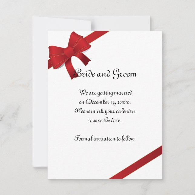 Date Annonce de mariage d'hiver Rubans Rouges Save the  (Devant)