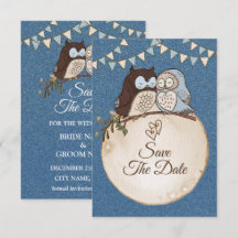 Beautiful Wedding Blue Brown Owl Glitter Save The