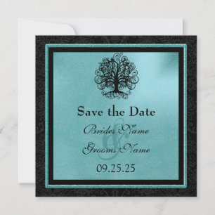 Date Black and Aqua Swirl Love Tree Mariage Save the Da