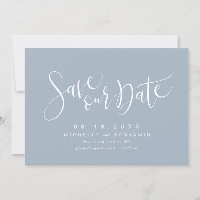Date Bleu Poussiéreux Moderne Simple Écriture Save The  (Devant)