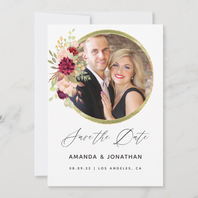 Date Burgundy-Marsala et Blush Géométrique Save the Dat (Devant)