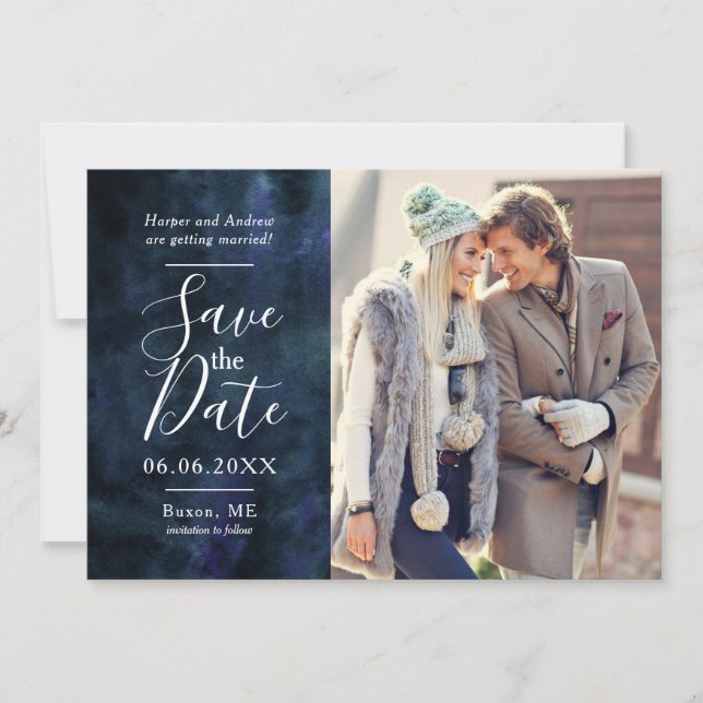 Date Collage de photos aquarelle bleu marine Save the D (Devant)