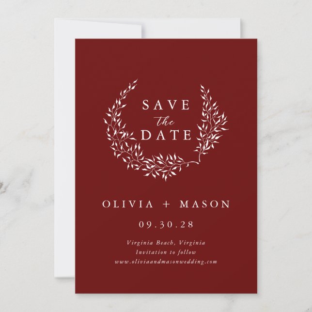 Date Couronne de feuilles minimale bordeaux Save the Da (Devant)