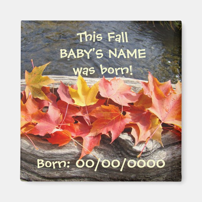 Date de naissance de bébé aimant Feuilles d'automn (Devant)