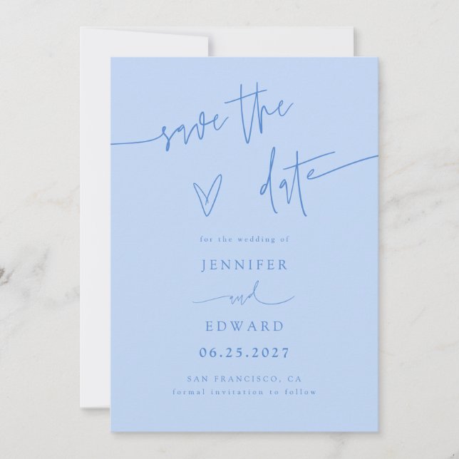 Date Écriture Manuscrite Script Bleu Glacé Save The Dat (Devant)