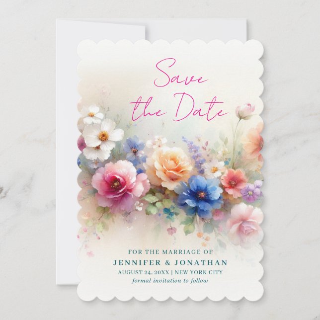 Date Fleurs aquarelles en dentelle Écriture Save The Da (Devant)