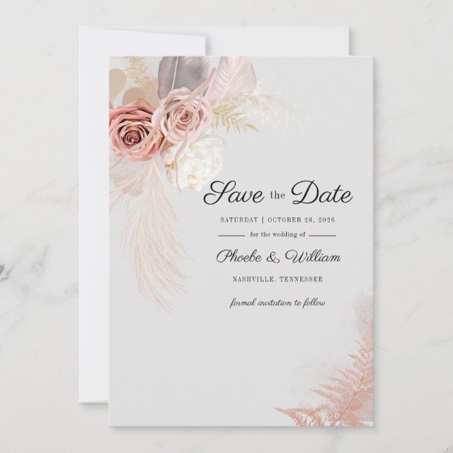 Date Herbe des Pampas Moderne Écriture Florale Save The (Devant)