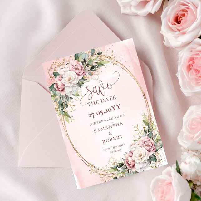 Date Jardin Bohème Fleurs Rose Poussiéreux Save The Dat (Garden Boho Dusty Pink Floral Save The Date)