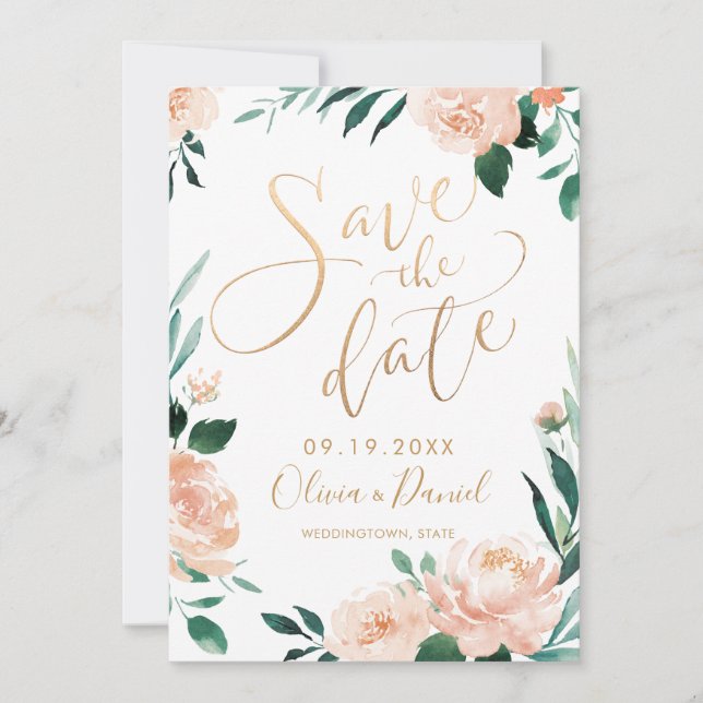 Date Jardin romantique floral calligraphie save the dat (Devant)