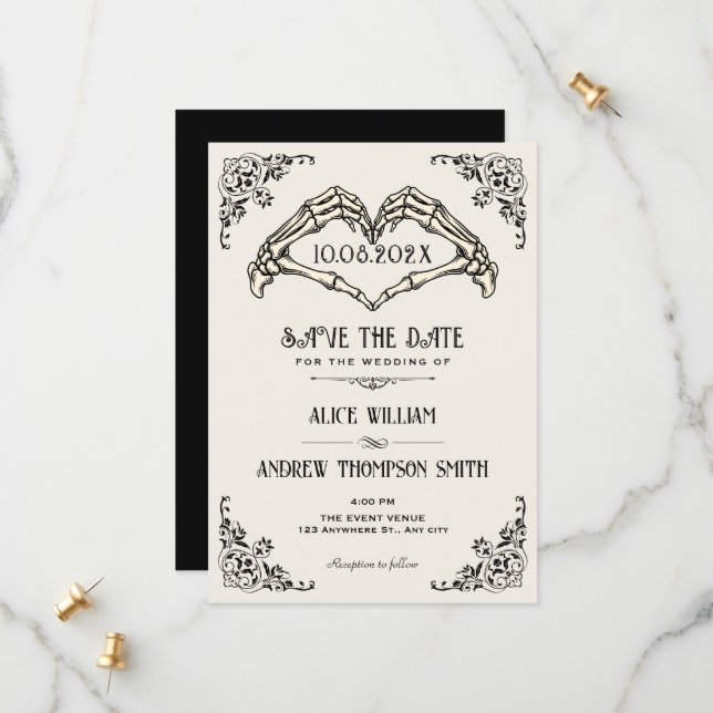 Date Mariage à l'arche gothique noir et blanc Save The  (Devant/Arrière en situation)