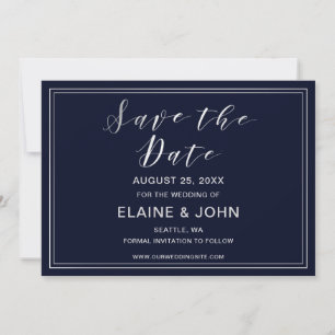 Date Mariage Argenté Classique Navy save the dates