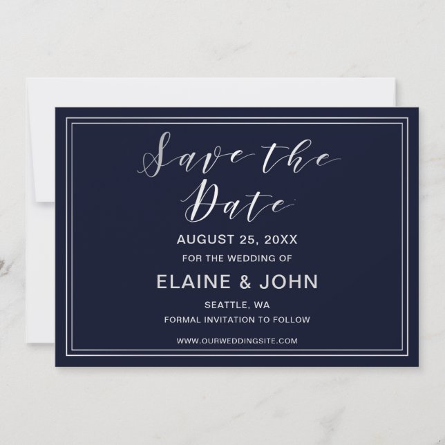 Date Mariage Argenté Classique Navy save the dates (Devant)