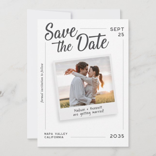 Date Mariage Moderne avec Photo Rétro Écriture Save the (Devant)