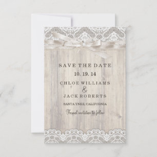 Date Mariage Rustique Vintage Dentelle & Bois Save The