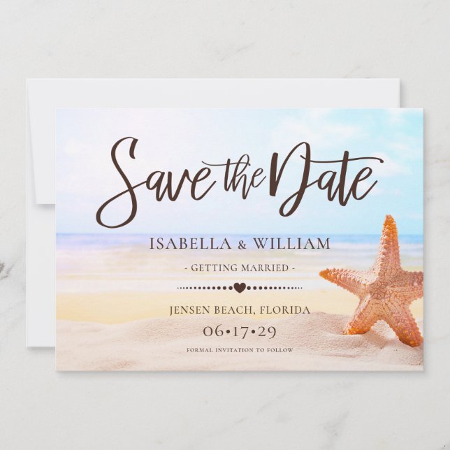 Date Moderne Tropical Summer Starfish Mariage Save The  (Devant)