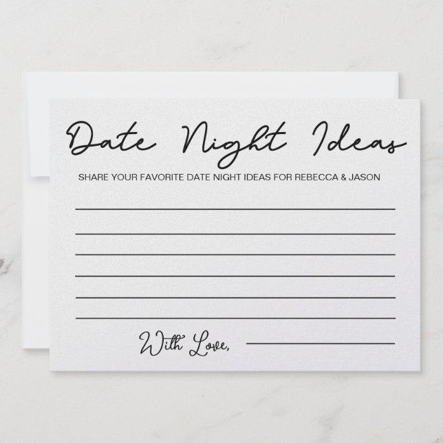 Date Night Ideas Carte Fête des mariées Jeu (Devant)