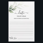 Date Nuit idées verdure carte de douche nuptiale<br><div class="desc">Simple date verte idées nuit nuptiale douche jeu carte</div>