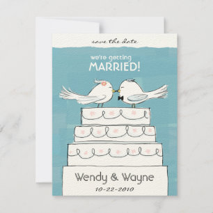 Date Oiseaux Gâteau de Mariage Mariée & Marié Save the