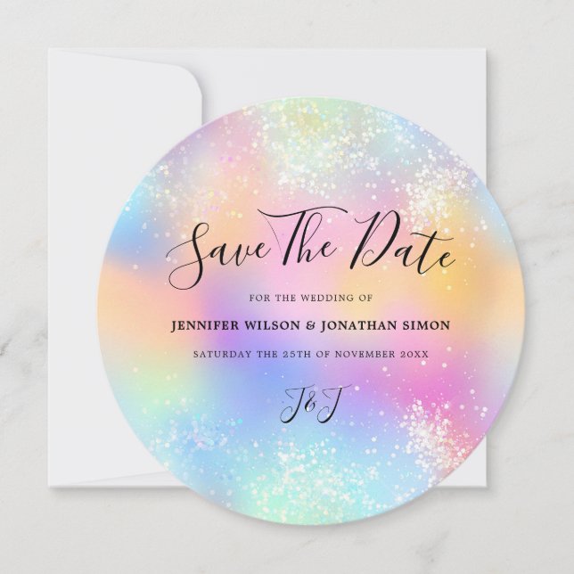 Date Paillettes holographiques mariage pastel Save the  (Devant)