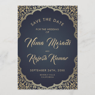 Date Photo Save The Date, Mariage indien, Bleu et Or