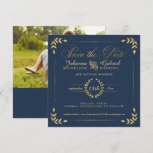 Date Photo Save the Date, Marine Gold Laurel Leaf