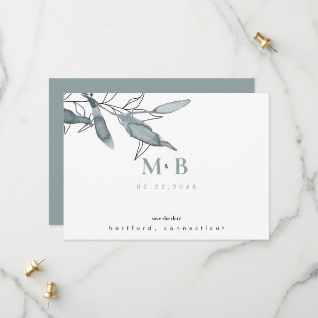 Date Simple Élegant Monogramme de Mariage Teal Save the (Devant/Arrière en situation)
