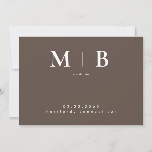 Date Simple Monogramme Contemporain Marron Save the Dat (Devant)