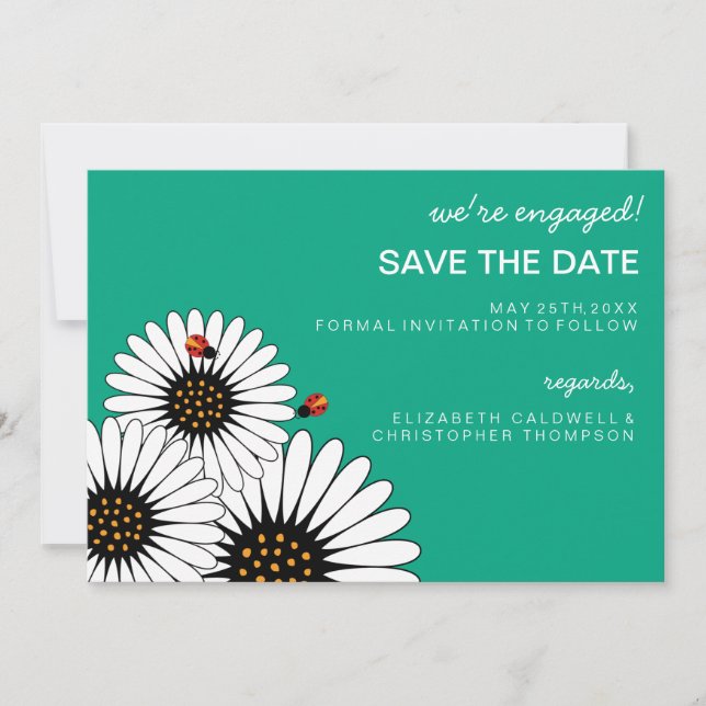 Date Spring Fling Gerbera Daisies SAVE THE DATE-green (Devant)