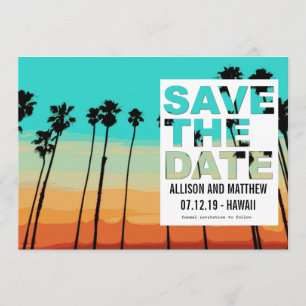 Date Sunset Palms Modern Beach Save the Dates