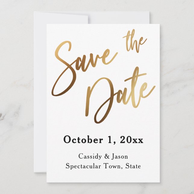 Date Typographie Gold Save the Date, Fond noir Bokeh (Devant)