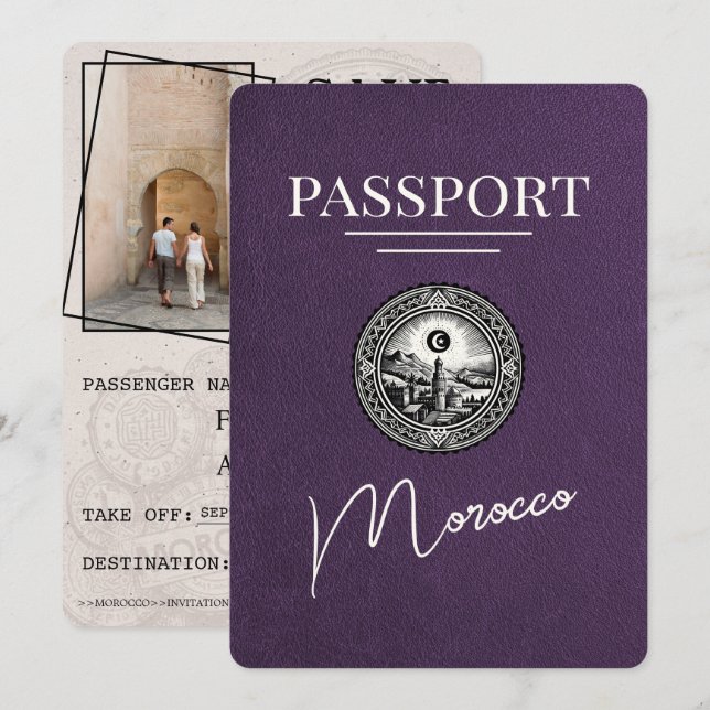 Date Violet Violet Pourpre Maroc Passeport Save The Dat (Devant / Derrière)