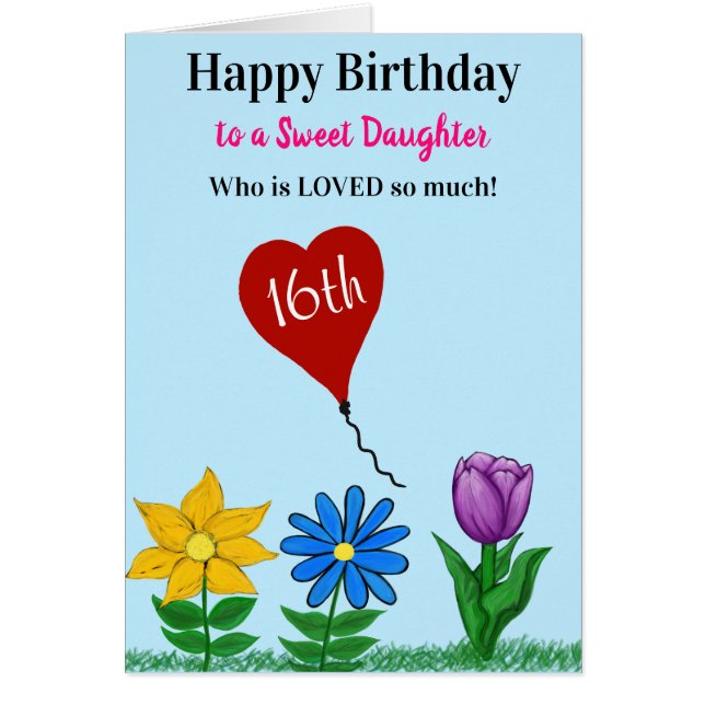 Daughter Birthday Floral Heart Balloon Any Age (Devant)