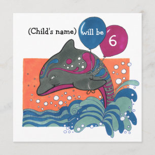 Dauphin avec le 6ème invitation d'anniversaire de