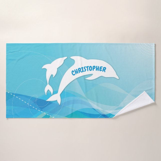 Dauphin bondissant dans l'océan personnalisé (Serviette de bain)