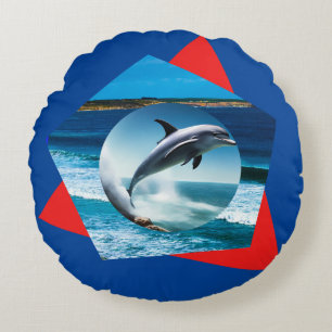 Dauphin Dansant Sur Les Vagues, Coussin Rond