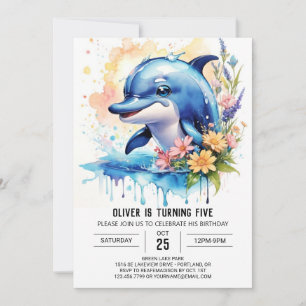 Dauphin de mer fleur sauvage invitation d'annivers