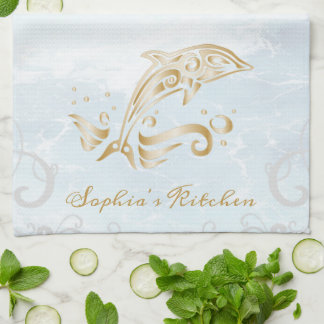 Dauphin d'or Serviette de cuisine personnalisée