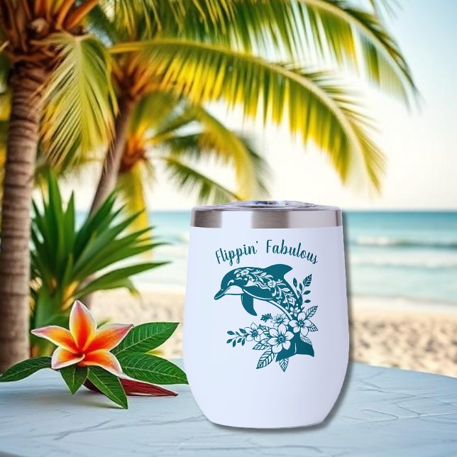 Dauphin hawaïen - Fabuleux Turquoise (Hawaiian Dolphin, Flippin Fabulous, Islander Summer, Beach, Fisherman Trend, wine tumbler teal)