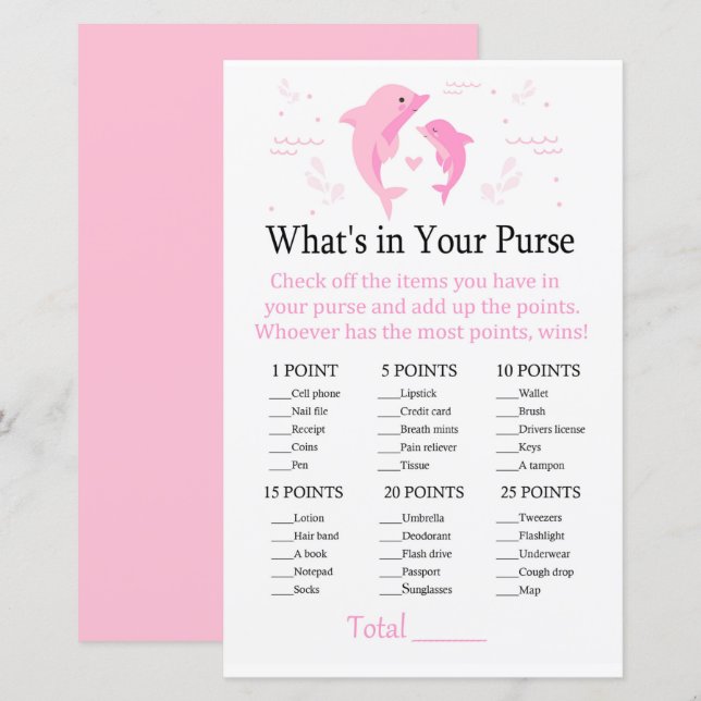 Dauphin rose Qu'est-ce qu'il y a dans votre sac à  (Devant / Derrière)