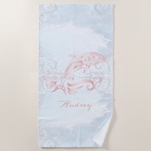 Dauphin rose Serviette de plage personnalisée (Devant)