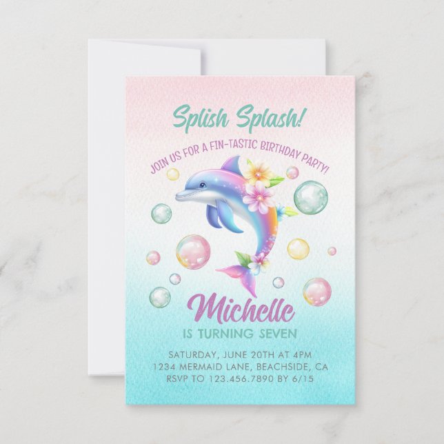 Dauphin Splish Splash Girl Anniversaire Invitation (Devant)