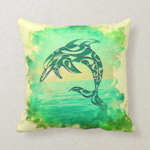 Dauphin vert riant et sautant le coussin