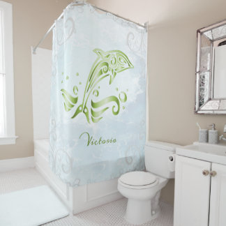 Dauphin vert rideau de douche personnalisé