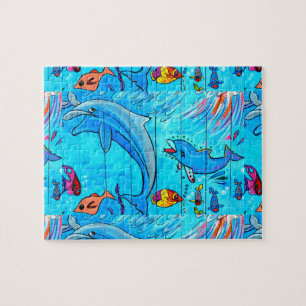 dauphins et puzzle de poissons tropicaux