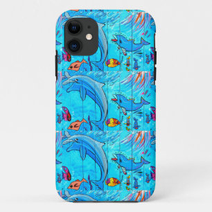 dauphins riants bleu coque