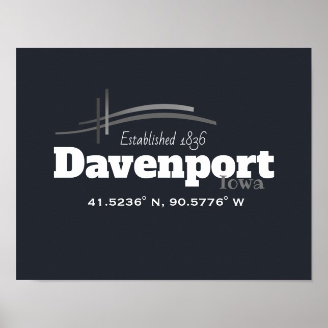 Davenport, Iowa Coordinates Poster (Devant)